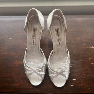 Manolo Blahnik Silver d'Orsay Butterflop Butterfly Heels, 6.5